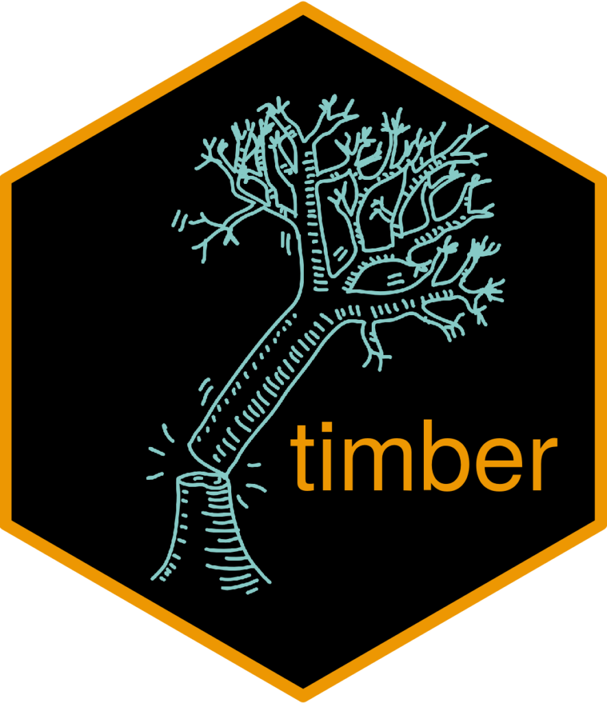 timber r package hex sticker of tree falling over